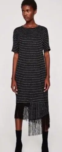 ZARA ✨ Trafaluc Knit Fringe Striped Midi Tee Sz Small Dress✨