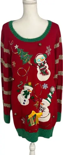 United States Sweaters Festive 3D Snowman Christmas Dress with Ribbon & Ornament Details