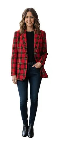 White Stag Christmas Red Plaid wool Blazer Size 6
