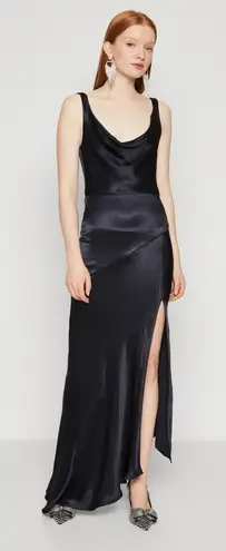 Bec & Bridge Kaia Cowl Maxi Dress Gown Bias-Cut Slit Black Size 2 NWT