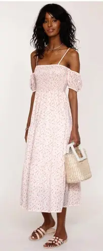 Heartloom Della Pink Floral Smocked Puff Sleeve Midi Dress Small Coquette Girly