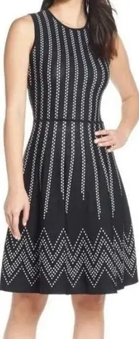 Eliza J . Stippled Jacquard Dots Fit Flare Sleeveless Sweater Knit Dress Size PS
