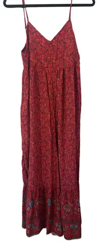 Natural Life  Red Floral Print Wide Leg Pants Spaghetti Straps Tiered Ruffle Hem - Image 1