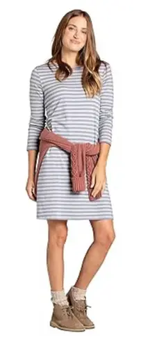 TOAD&CO Windmere II Dress Women's Medium Navy White Stripe Long Sleeve Pockets Blue