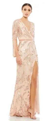 Mac Duggal NWT 5222 Rose Gold Sequined Faux Wrap Split Long Sleeve Gown Size 8