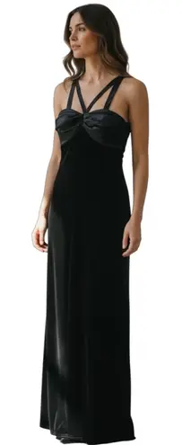 JS Boutique Women Evening Gown Long Black Maxi Dress Size US 4 Velvet Formal Y2K