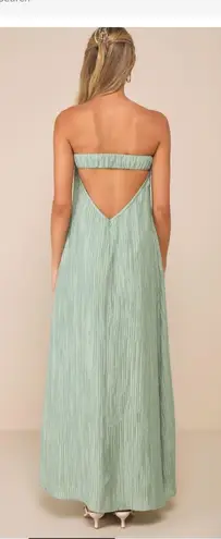 Lulus Season Sage Plisse Cutout Strapless Dress