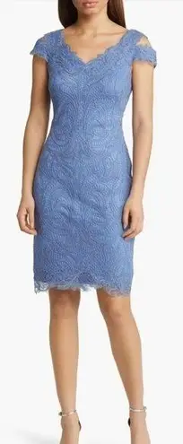 Tadashi Shoji Cold Shoulder Lace Blue stone knee length Cocktail Dress sz 6