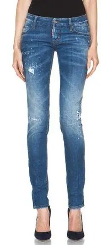 DSquared NWT Dsquared2 Button Fly Super Slim Distressed Skinny Jeans Blue Women's Size 30 - Image 1