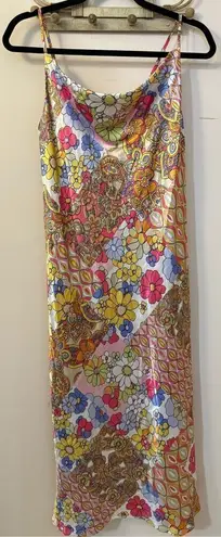 Emma & Michele Satiny Flower Power Floral Slip Dress S