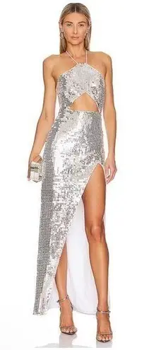 Majorelle NEW NWT Jovanna Sequin Embellished Cutout Maxi Gown In Silver