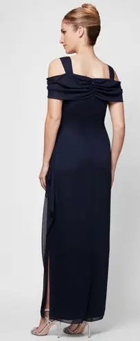 Alex Evenings Camille Cowl Neck Gown Size 12 NEW Navy Embellished Wedding Guest
