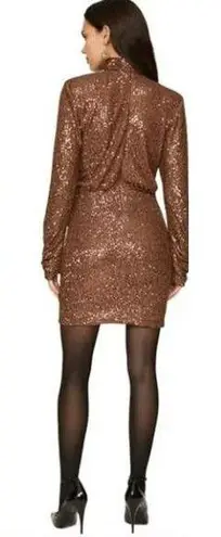 Ronny Kobo Jane Dress Sequined Knit Mock Neck Mini Dress in Brown Size XL