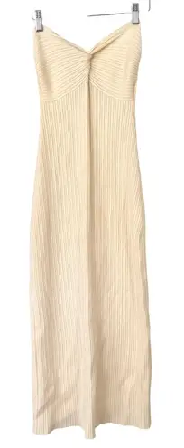 FORE Ribbed Knit Strapless Midi Dress Slit Size Small Cream Twist Front Evening