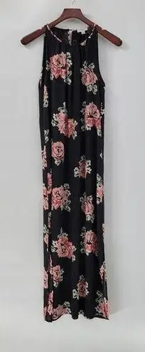 Katherine Barclay Maxi Dress Womens 10 Black Floral Pleated Casual Summer Lined