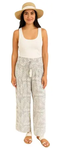 SaltyLemon Leaf Print Wide Leg Elastic Waist Casual Pants Size Large Palazza Gray