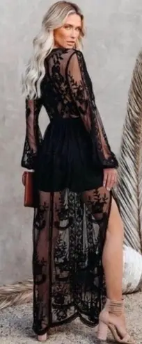 Boutique NEW Black Lace V-neck Long Sleeve Boho Maxi Dress