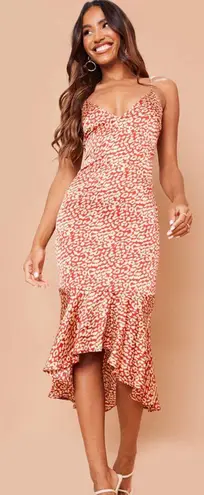 Pretty Little Thing Red Leopard Print Frill Hem Midi Dress