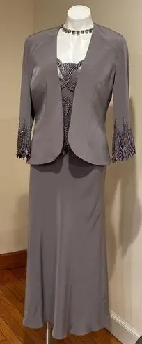 Montage By Mon Cheri Elegant Pewter Frost Gown W/Jacket Set Color Sz. 12 Purple