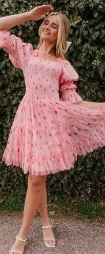 Ivy City Co Jess Dress Strawberry Fields Size XXS Tulle Stretch Smocked Tiered Pink
