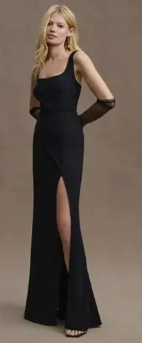 BHLDN Anthropologie Ashlynn Long Black Gown Maxi Dress Square Neck High Slit 8