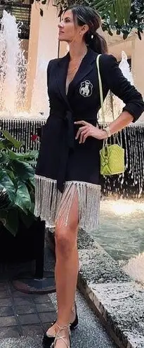 Valentina Shah Navy Blazer Fringe Dress Blue Size undefined