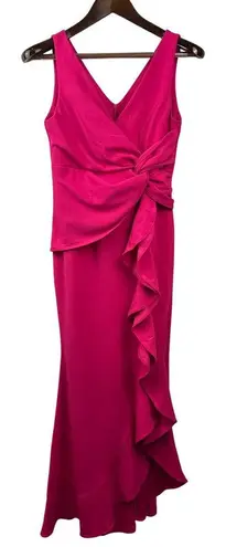 Women’s FQA Small Magenta Evening Dress with Ruffled Knot Design Pink Size undefined