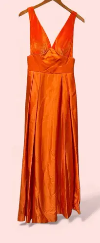 Source Unknown Stunning tangerine dream velvet deep v satin maxi dress mesh side panel ballgown