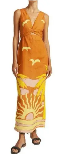 New Anthropologie Cala De La Cruz 100%Linen Orange Simone Maxi Dress Size Medium