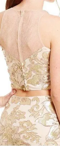 Belle Badgley Mischka Blush Gold Sequin Floral Top
