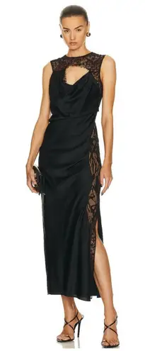 NWT SIMKHAI Vera Lace Trim Cowl Neck Dress Open Back Black Size 2