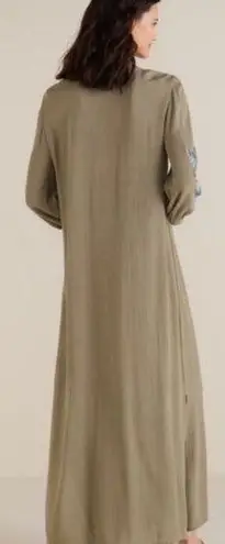 Soft Surroundings NEW PM 10-12 Sicily Guaze Boho Embroidered Maxi Dress in Olive