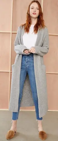 Jenni Kayne Sweater Boucle Duster Coat Merino Wool Cardigan Open Grey S GUC