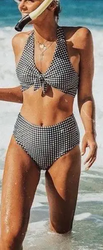 ALBION FIT Albion Checkers Black White Gingham High Waist Bikini Set Size Small Two Piece