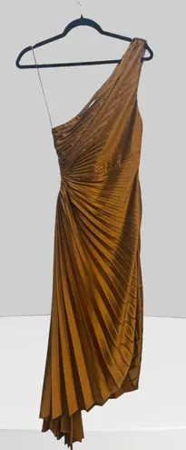 Dress Forum Asymmetrical Pleated One Shoulder Side Cut-Out Dress in Golden Ochre Women Small