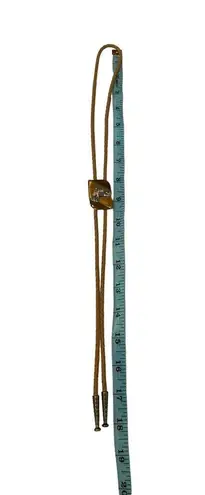 Handmade Leather Horse Medallion Western Bolo Tie EUC OS Cowgirl Tan Gold Tone