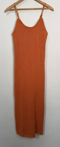 Freshman 1996 Orange Brown MIDI Sweater Dress Size Large Spaghetti Strap Knit