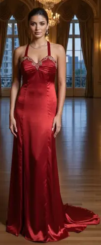 NOX NARIANNA Maroon Red Halter Rhinestone Prom Wedding Bridesmaid Formal Dress M Size M