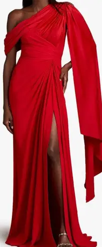 Tadashi Shoji NWOT Ember One-Shoulder Draped Gown lava red Sz 16