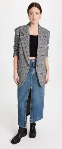Smythe Oversized Notched Lapel Blazer Gray Glen Check Plaid Small