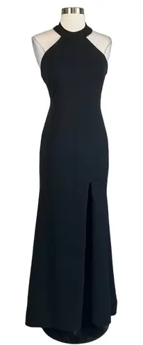 Betsy and Adam Women's Formal Dress Size 4 Black Crepe Tie Up Backless Halter Gown