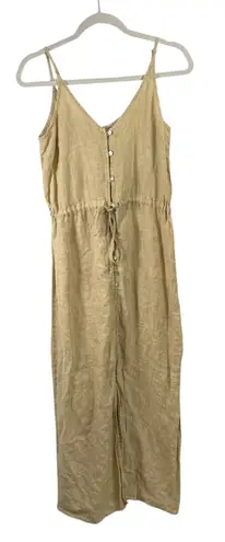 Bella Dahl 100% Linen Button Front Midi Dress Yellow Lagenlook Coastal Womens XS