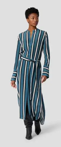 Equipment Connell Blue Striped Long Sleeve Belted Silk Shirt Dress Size Small