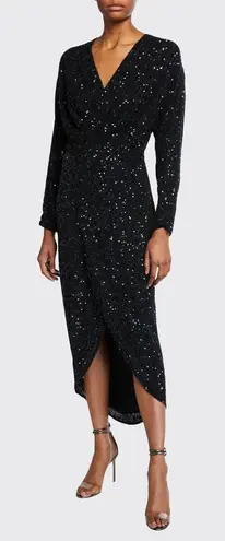 Retrofete Black Sequin Jasmine Wrap Midi Dress NWT Size Small