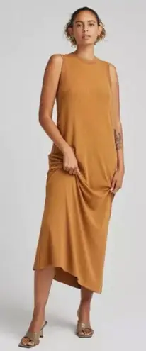 Richer Poorer Ribbed Mock Neck Sleeveless Maxi Dress Woodgrain Size XL Tan