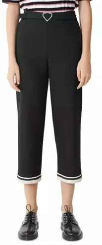 Maje Picoeur Cropped Rhinestone-Belted Pants In Black With White Stripe Size 34