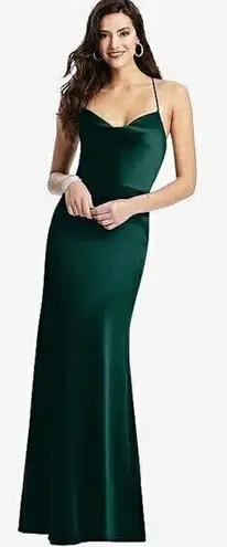 Dessy Collection Cowl Neck Criss Cross Back Satin Maxi Slip Dress 3056 size 8R Green
