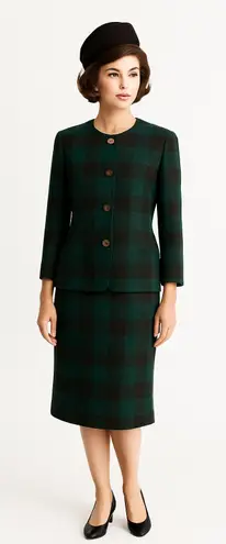 Vintage 1960s Henry White Dublin Alpaca Wool Plaid Skirt Suit Set medium Green Size 10