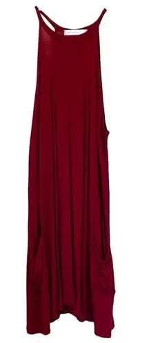 SavLaBrant Boho Maroon Red High Neck Swing Midi Dress Size Medium Sleeveless