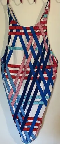 NEW Sonsie By Gracing GBM Swimsuit Geometric 22W Wire Adjustable Red White Blue